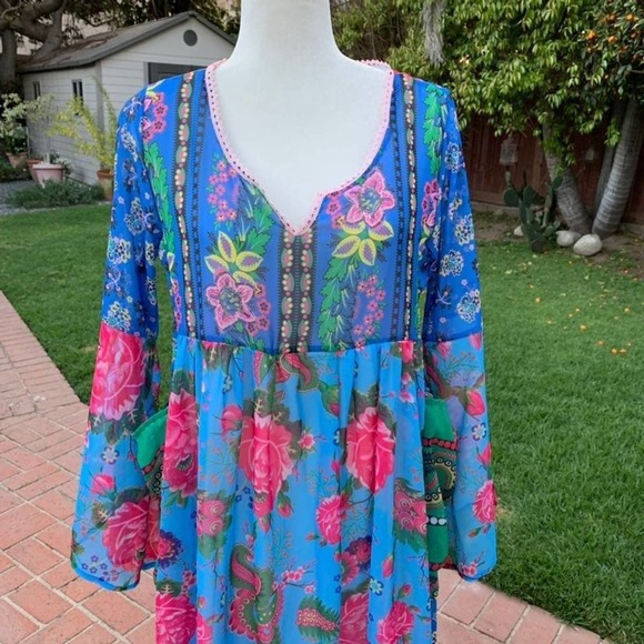 NEW IBIZA HIPPIE FLORAL PATCHWORK DRESS - Picture 7 of 8